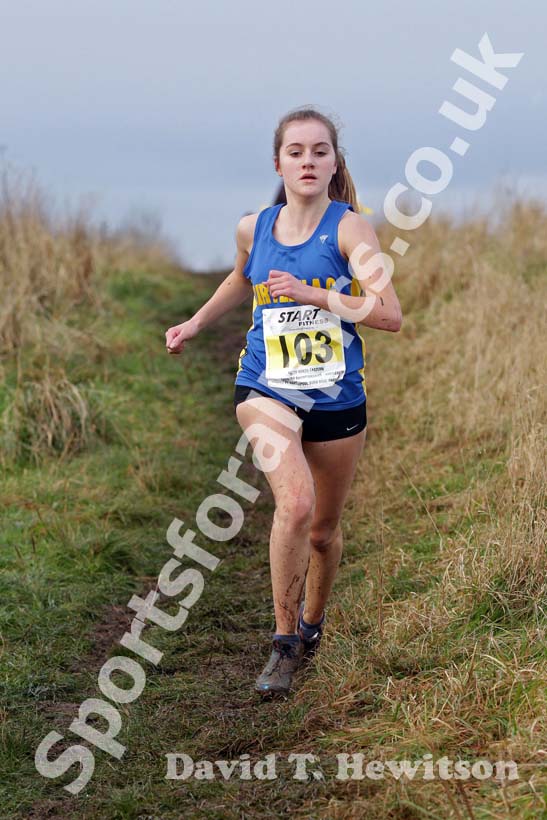 Lydia Turner (Birtley0 on her way to winning the under-17 women 2012 North East Championships, Summerhill Country Park, Hartlepool.